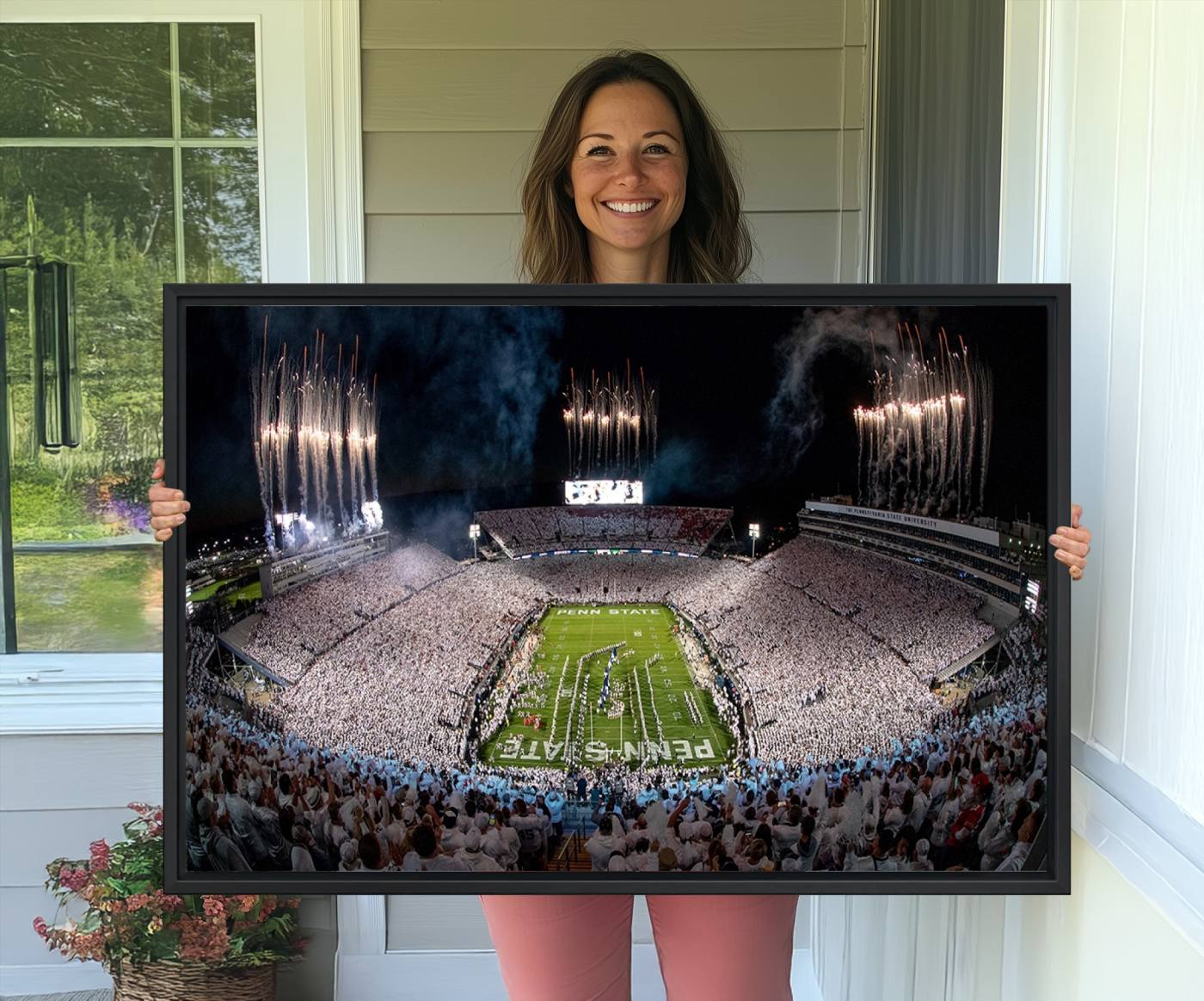 11391-MGV-CV-36X24-Penn State Football Wall Art Canvas Print – Framed Stadium Game Day Sports Team Spirit Artwork for Home, Office