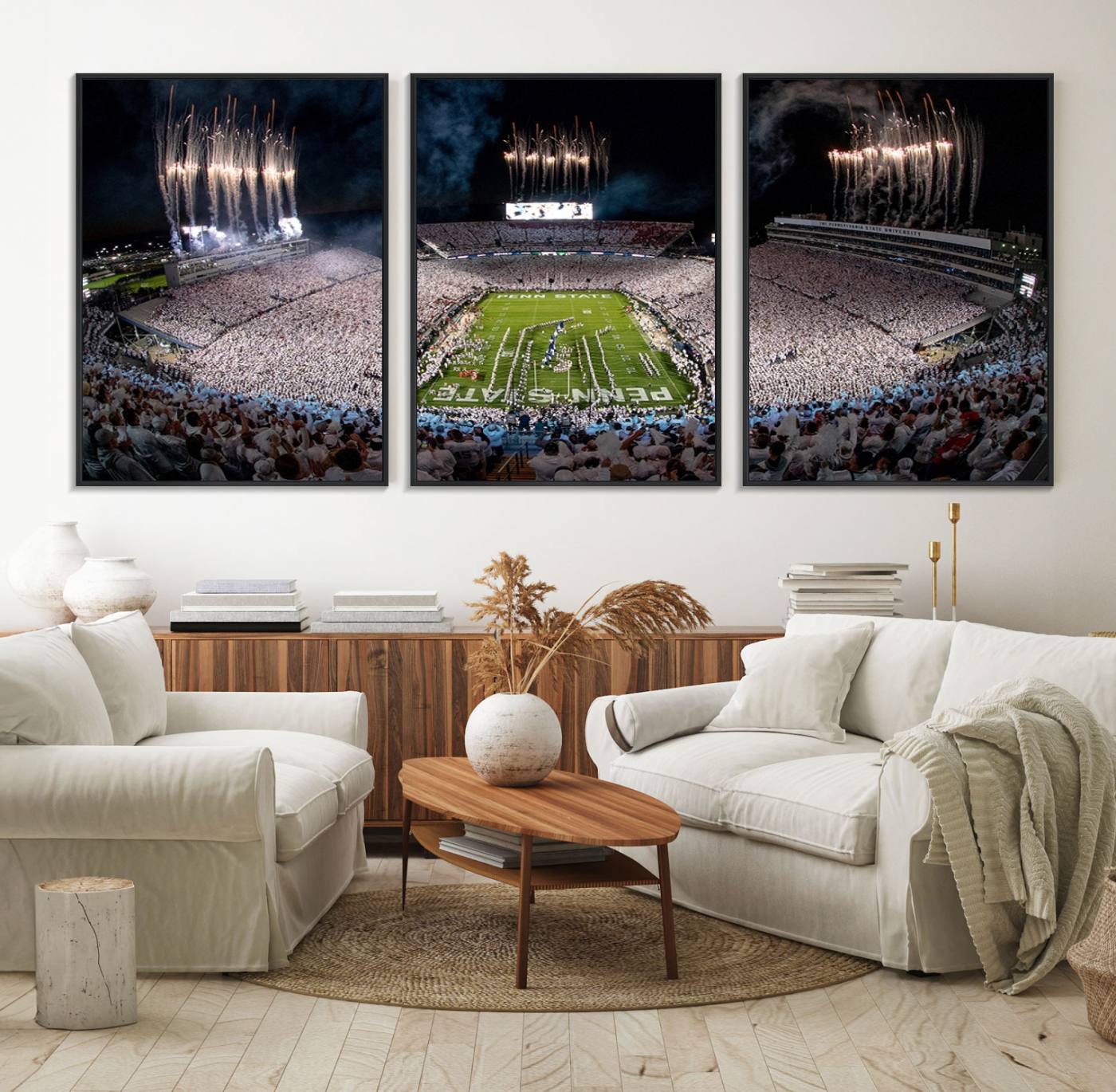 11391-MGV-FC-60X30-3P_Black-Penn State Football Wall Art Canvas Print – Framed Stadium Game Day Sports Team Spirit Artwork for Home, Office