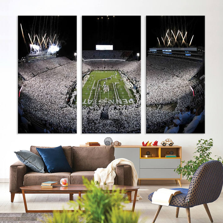 Penn State Nittany Lions Canvas Wall Art, Football Team Print - University Park Beaver Stadium Wall Art Canvas Print