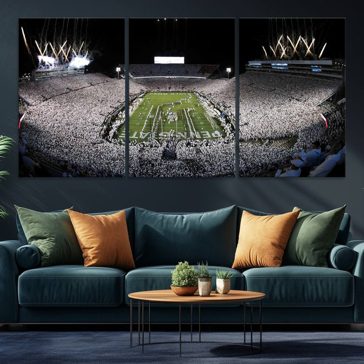 84537-MGV-CV-36X24-Penn State Nittany Lions Canvas Wall Art, Football Team Print - University Park Beaver Stadium Wall Art Canvas Print