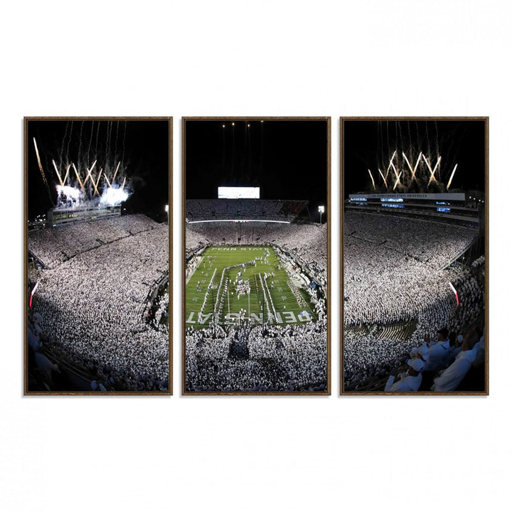84537-MGV-FC-48X32-3P_Walnut-Penn State Nittany Lions Canvas Wall Art, Football Team Print - University Park Beaver Stadium Wall Art Canvas Print