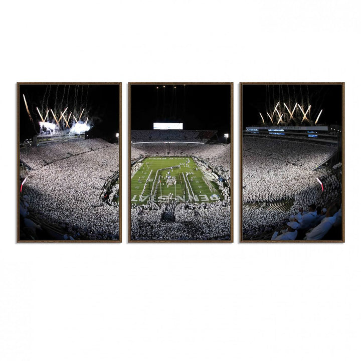 84537-MGV-FC-60X30-3P_Walnut-Penn State Nittany Lions Canvas Wall Art, Football Team Print - University Park Beaver Stadium Wall Art Canvas Print