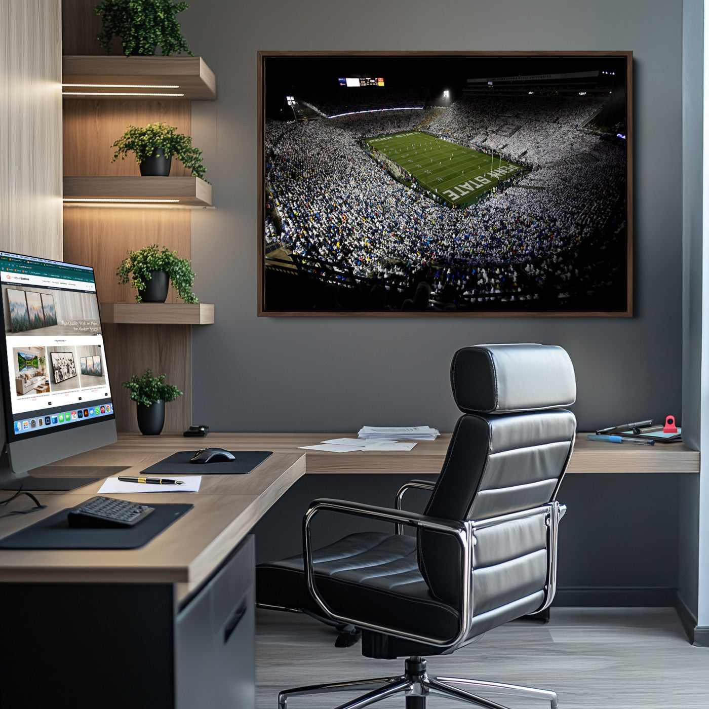 96825-MGV-CV-36X24-Penn State Nittany Lions Football Team Print - University Park Beaver Stadium Wall Art Canvas Print
