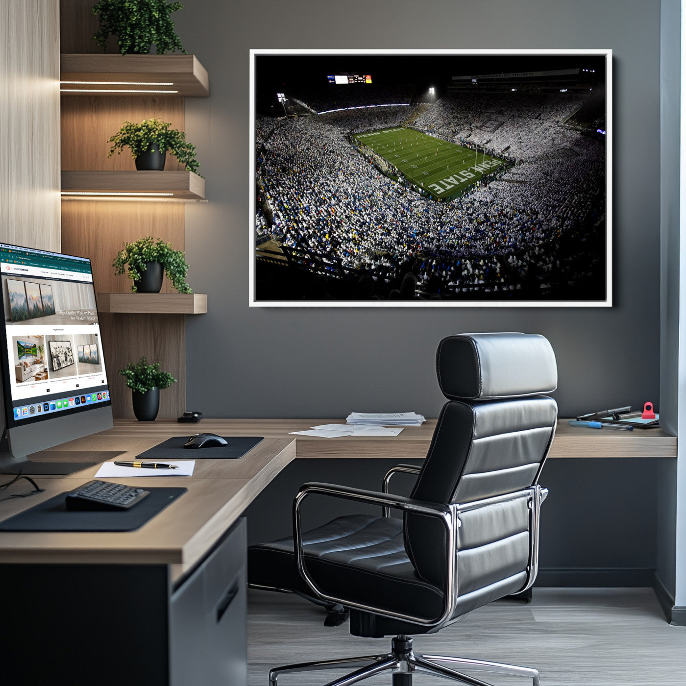 96825-MGV-CV-36X24-Penn State Nittany Lions Football Team Print - University Park Beaver Stadium Wall Art Canvas Print