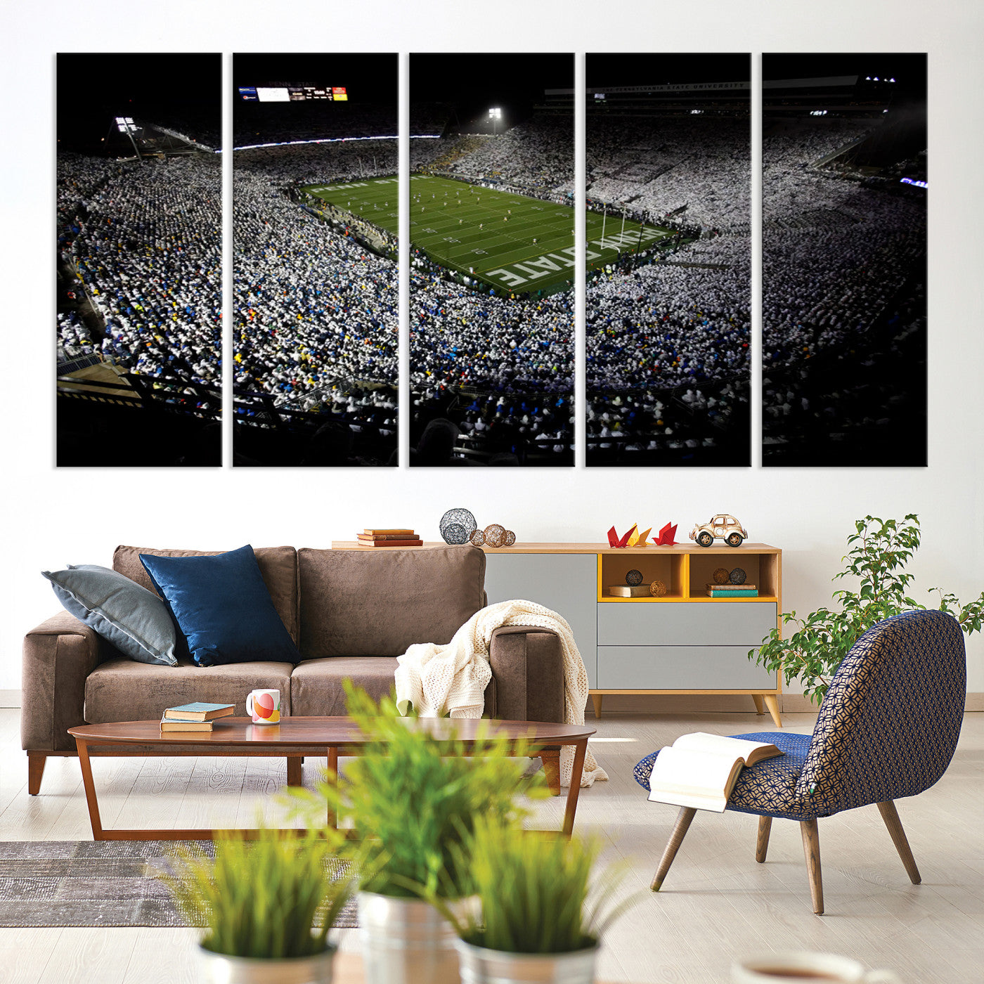 96825-MGV-CV-60X31-5P-Penn State Nittany Lions Football Team Print - University Park Beaver Stadium Wall Art Canvas Print