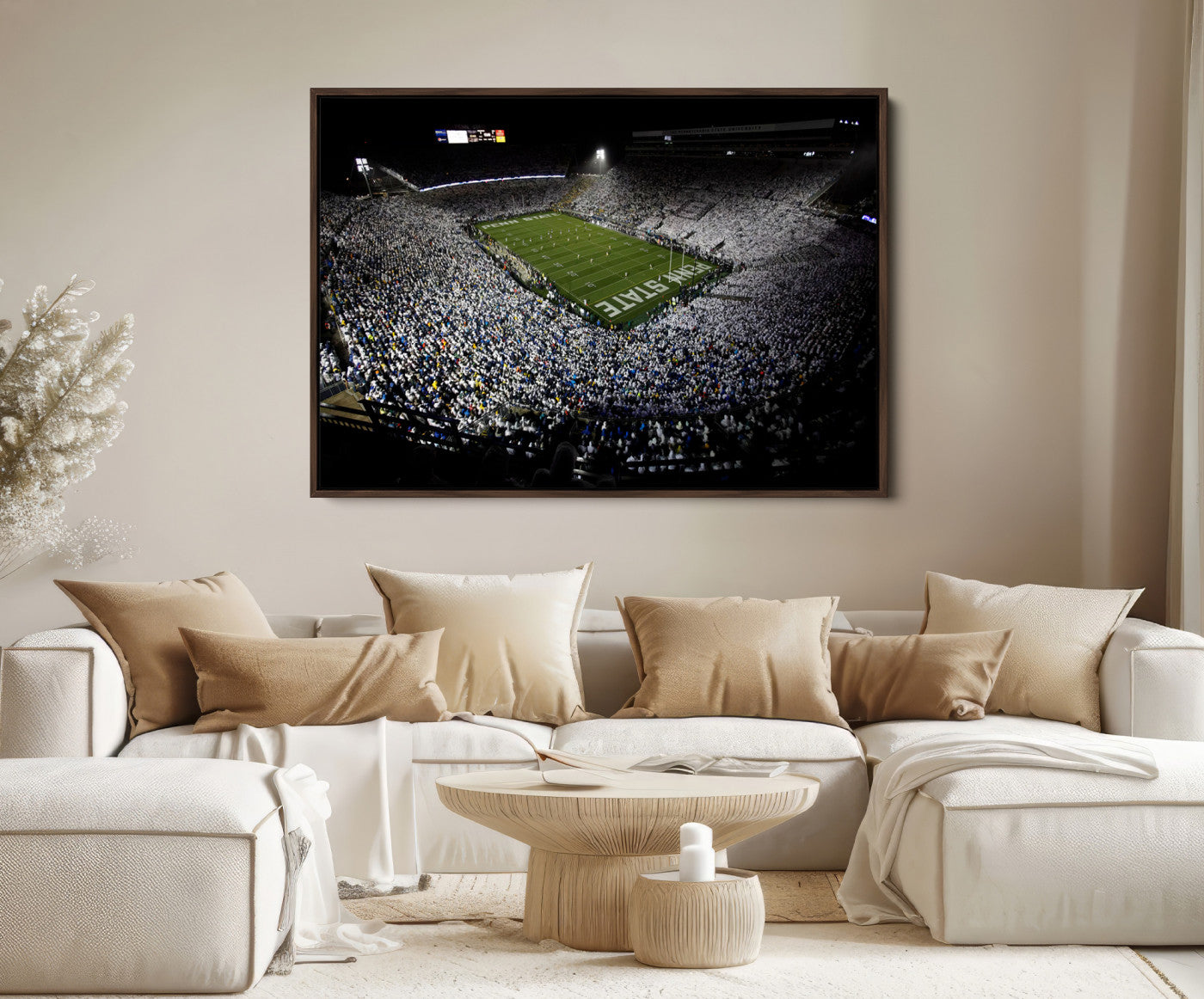 96825-MGV-FC-36X24_Walnut-Penn State Nittany Lions Football Team Print - University Park Beaver Stadium Wall Art Canvas Print