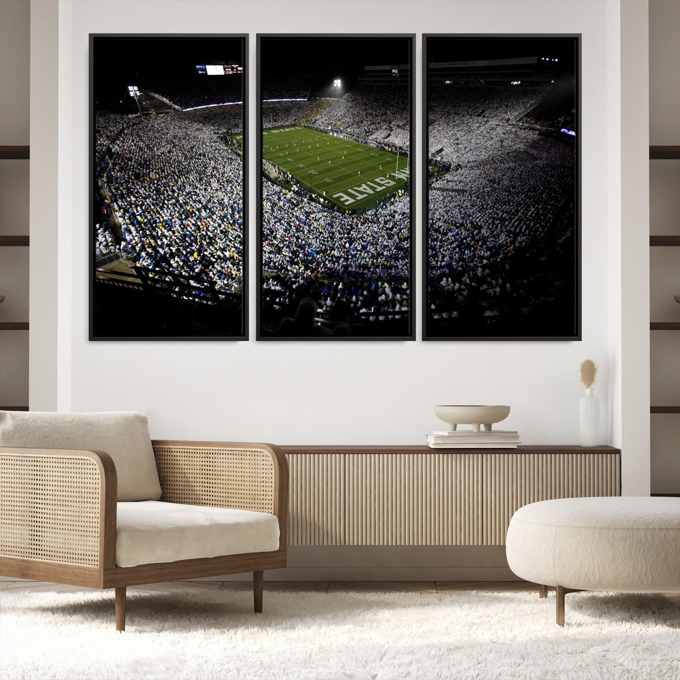 96825-MGV-FC-48X32-3P_Black-Penn State Nittany Lions Football Team Print - University Park Beaver Stadium Wall Art Canvas Print