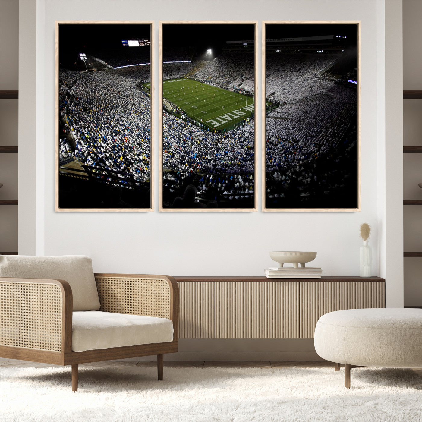 96825-MGV-FC-48X32-3P_Natural-Penn State Nittany Lions Football Team Print - University Park Beaver Stadium Wall Art Canvas Print