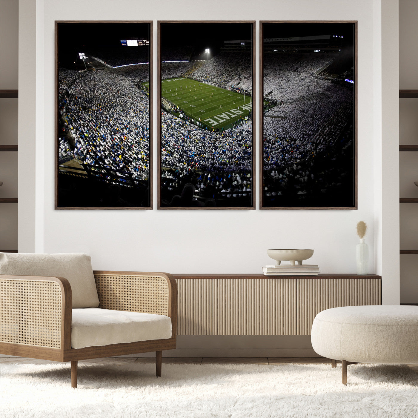 96825-MGV-FC-48X32-3P_Walnut-Penn State Nittany Lions Football Team Print - University Park Beaver Stadium Wall Art Canvas Print