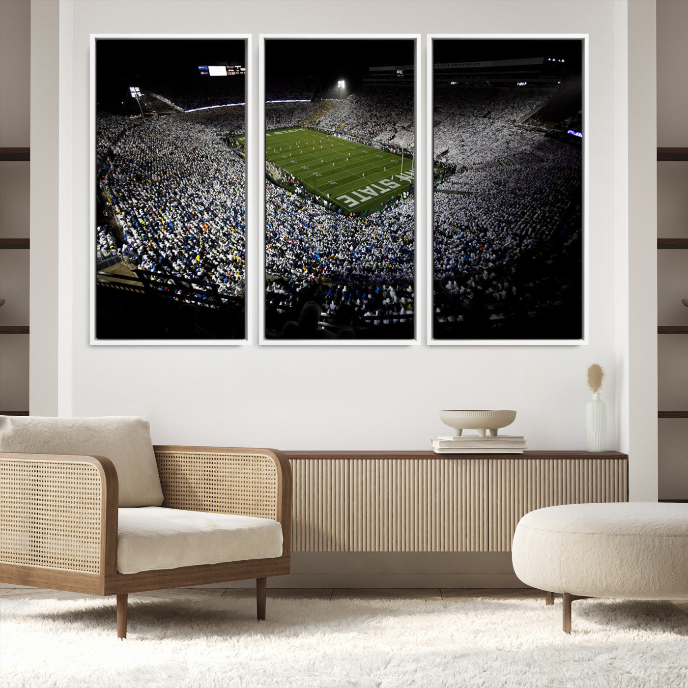 96825-MGV-FC-48X32-3P_White-Penn State Nittany Lions Football Team Print - University Park Beaver Stadium Wall Art Canvas Print