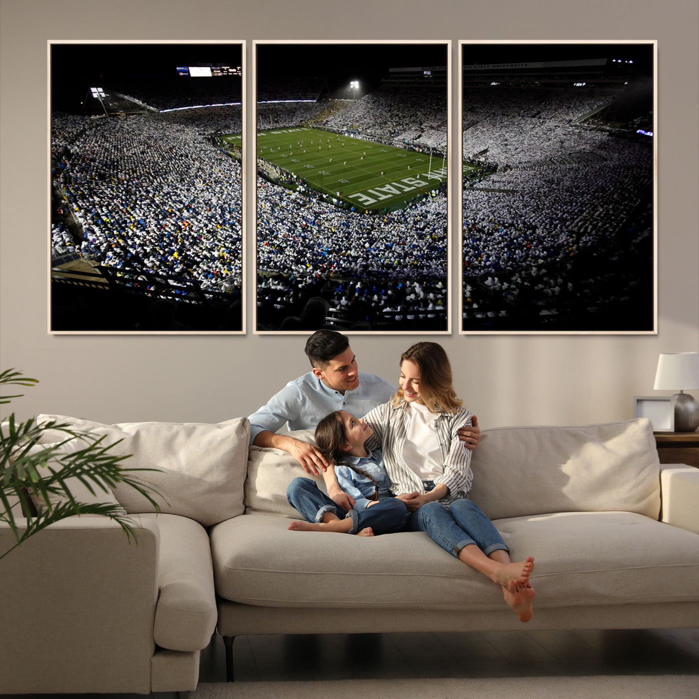 96825-MGV-FC-60X30-3P_Natural-Penn State Nittany Lions Football Team Print - University Park Beaver Stadium Wall Art Canvas Print
