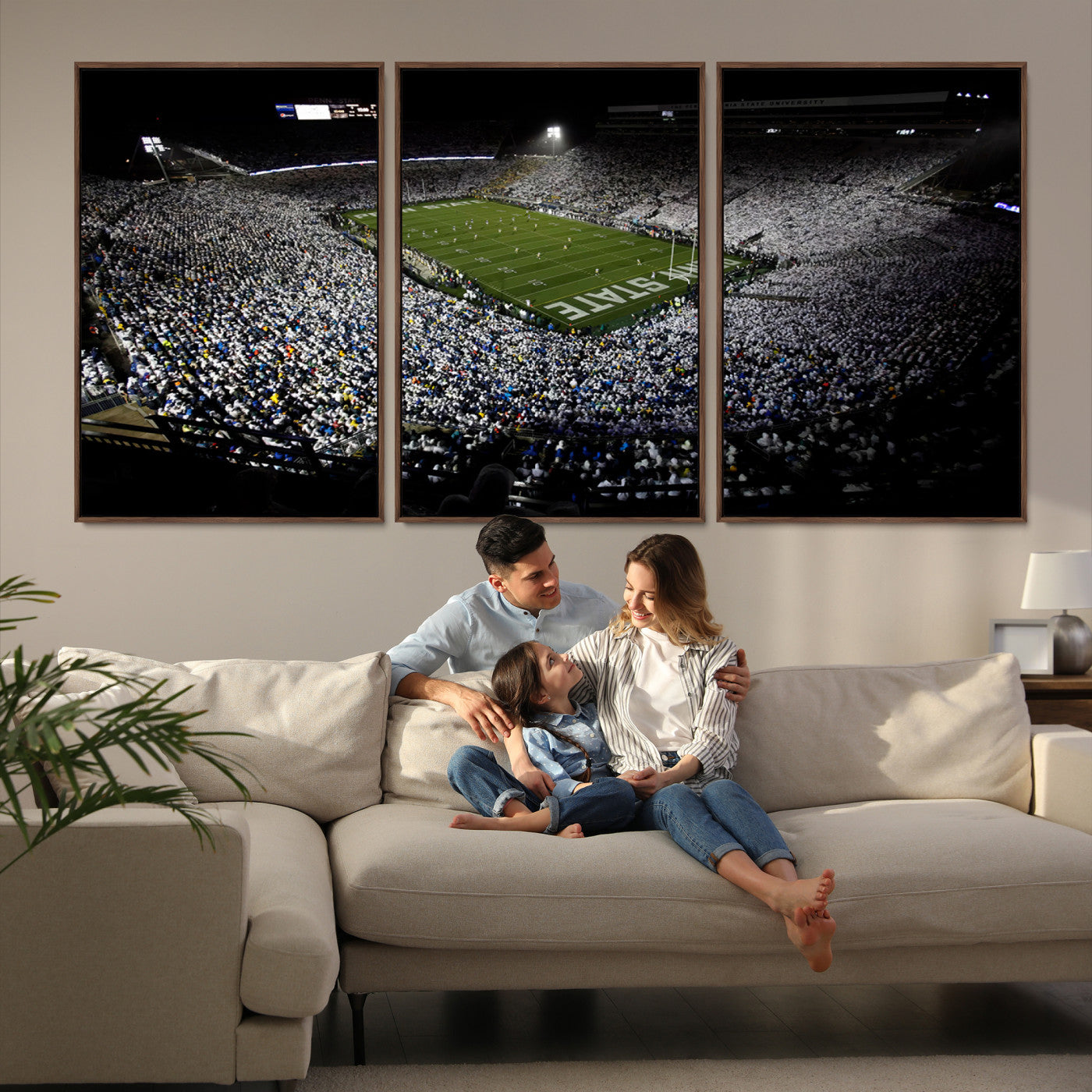 96825-MGV-FC-60X30-3P_Walnut-Penn State Nittany Lions Football Team Print - University Park Beaver Stadium Wall Art Canvas Print