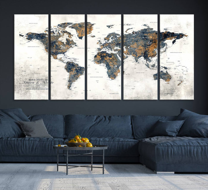 70504-MGV-CV-36X24-Personalized Push Pin Map Wall Art Print - Detailed Custom World Map Canvas Print