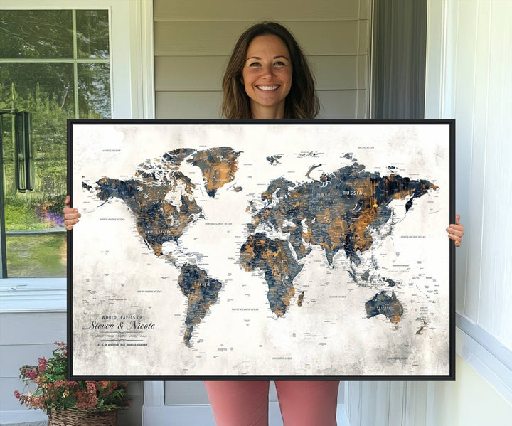 70504-MGV-CV-36X24-Personalized Push Pin Map Wall Art Print - Detailed Custom World Map Canvas Print