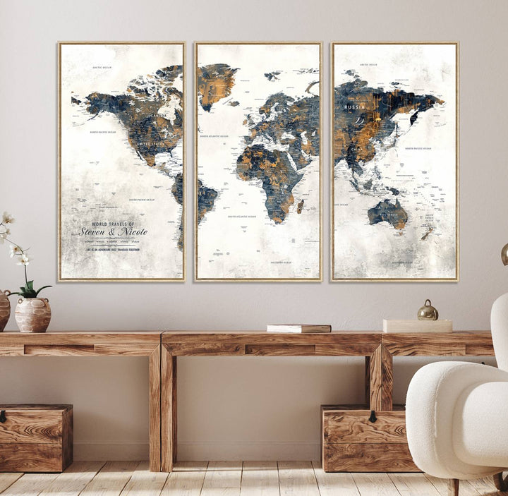 70504-MGV-CV-36X24-Personalized Push Pin Map Wall Art Print - Detailed Custom World Map Canvas Print
