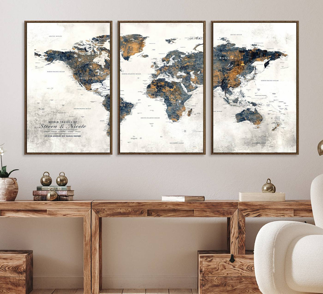 70504-MGV-CV-36X24-Personalized Push Pin Map Wall Art Print - Detailed Custom World Map Canvas Print