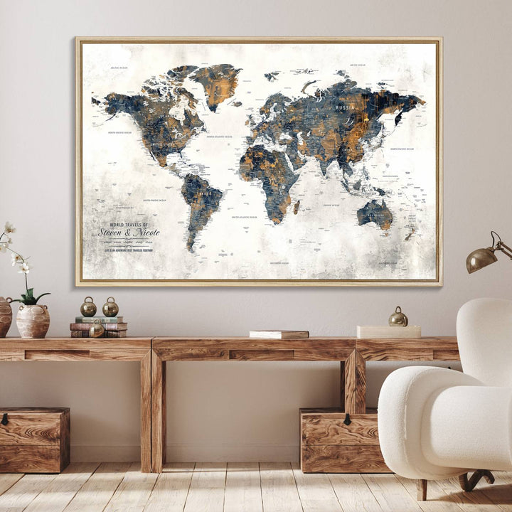 70504-MGV-FC-36X24_Natural-Personalized Push Pin Map Wall Art Print - Detailed Custom World Map Canvas Print