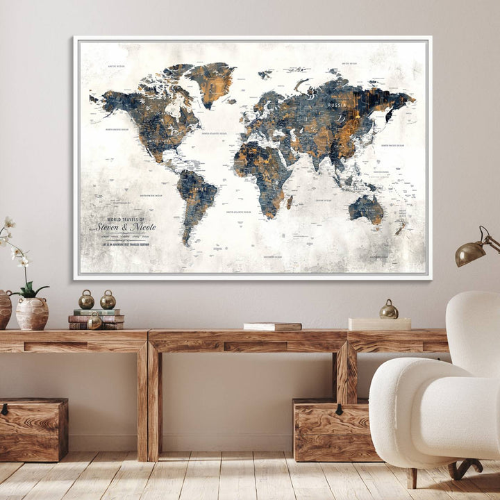70504-MGV-FC-36X24_White-Personalized Push Pin Map Wall Art Print - Detailed Custom World Map Canvas Print