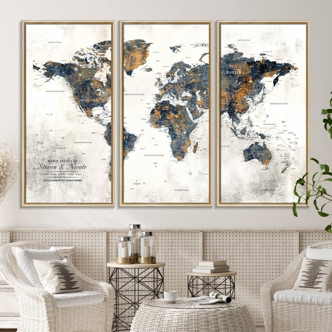 70504-MGV-FC-48X32-3P_Natural-Personalized Push Pin Map Wall Art Print - Detailed Custom World Map Canvas Print