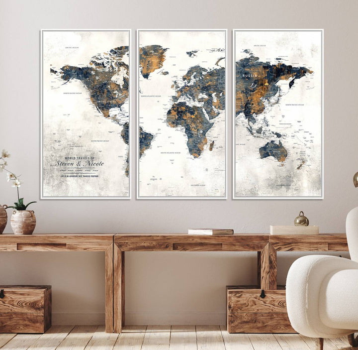 70504-MGV-FC-48X32-3P_White-Personalized Push Pin Map Wall Art Print - Detailed Custom World Map Canvas Print