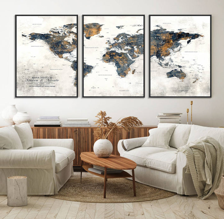 70504-MGV-FC-60X30-3P_Black-Personalized Push Pin Map Wall Art Print - Detailed Custom World Map Canvas Print