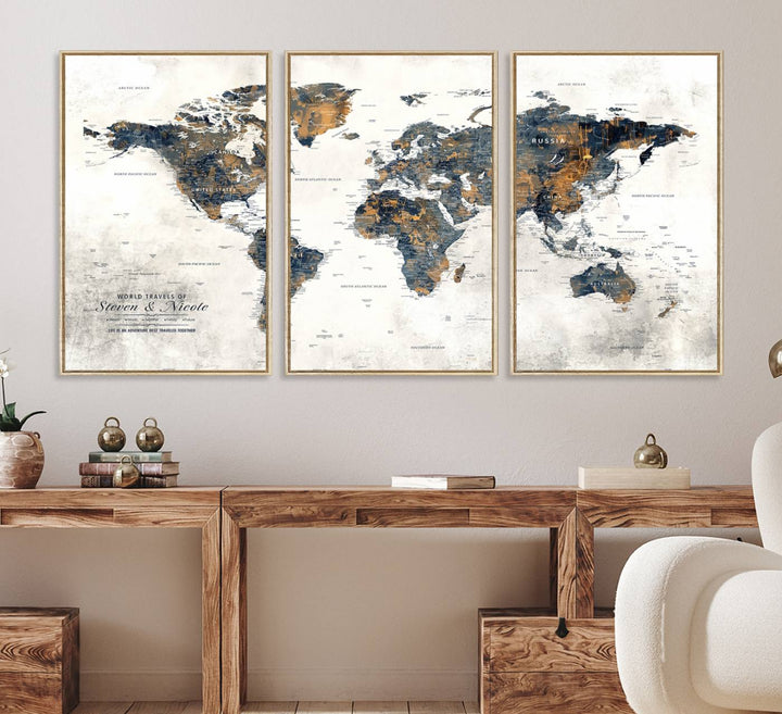 70504-MGV-FC-60X30-3P_Natural-Personalized Push Pin Map Wall Art Print - Detailed Custom World Map Canvas Print