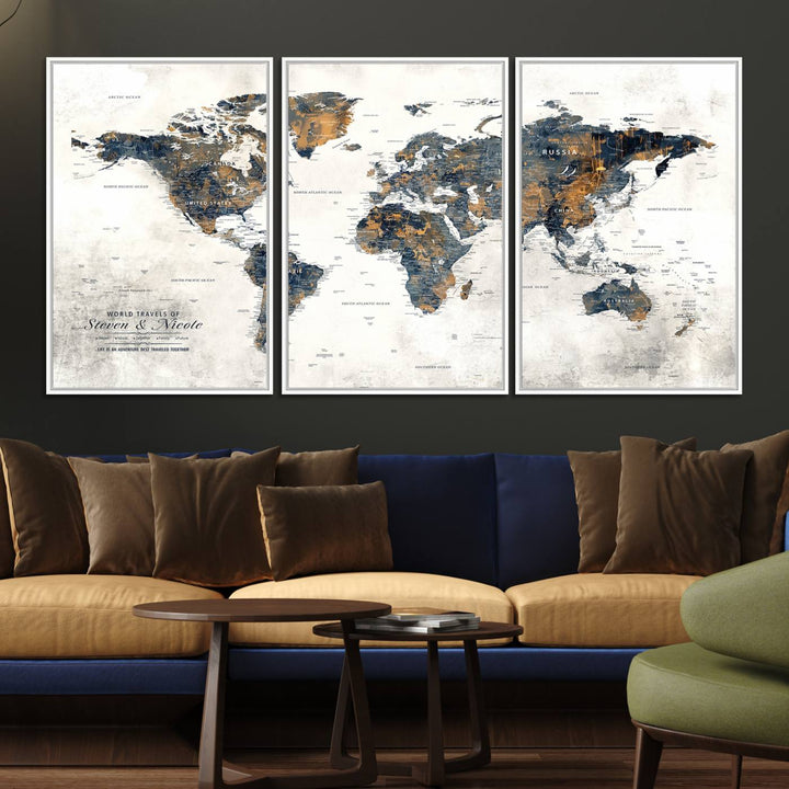 70504-MGV-FC-60X30-3P_White-Personalized Push Pin Map Wall Art Print - Detailed Custom World Map Canvas Print