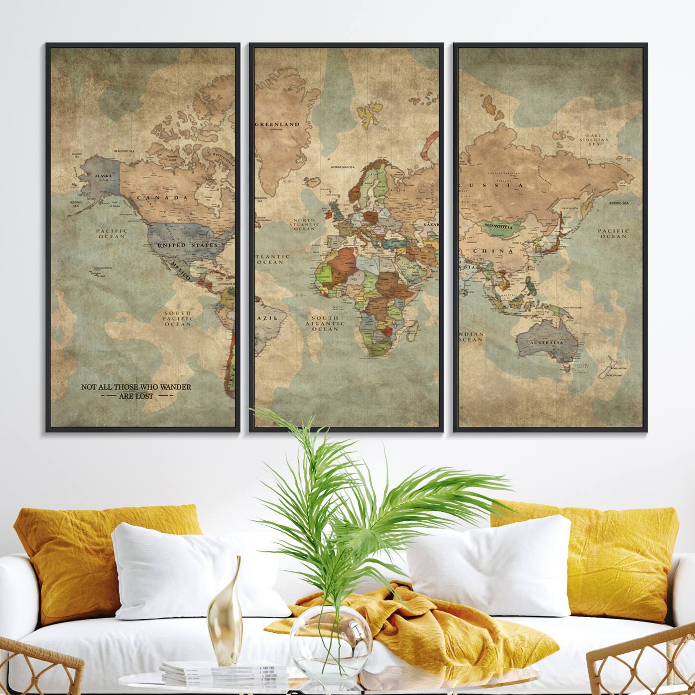 28233-MGV-FC-48X32-3P_Black-Personalized World Map Canvas Print - Personalized World Map Wall Art, Customize Wall Art Map Print