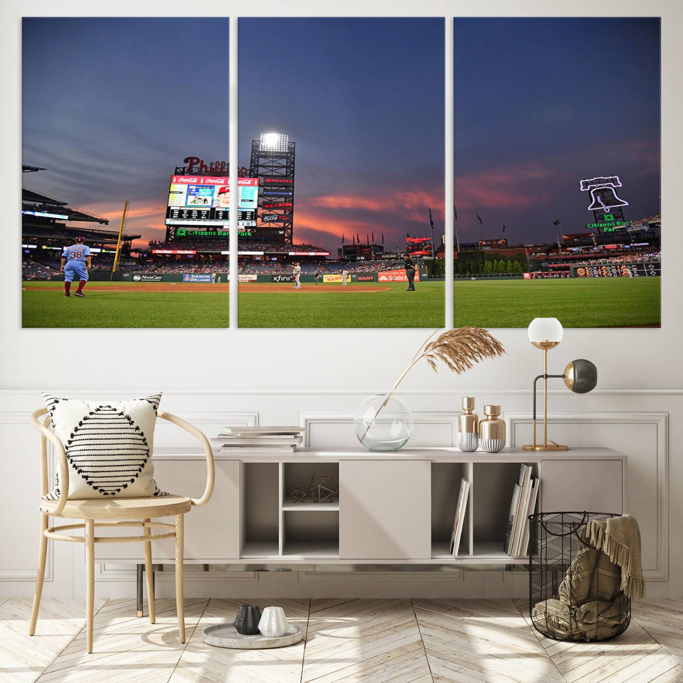 22594-MGV-CV-60X30-3P-Philadelphia Phillies Baseball Print - Philadelphia Citizens Bank Park Stadium Wall Art, Phillies Baseball Team Print Canvas Wall Art