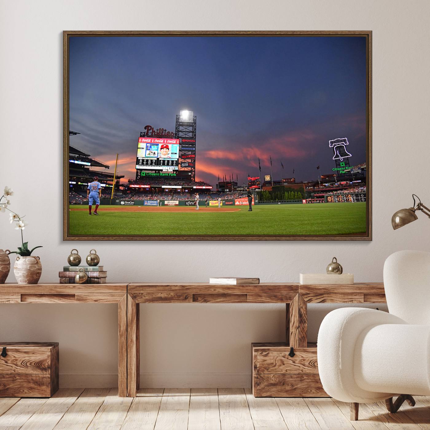 22594-MGV-FC-36X24_Walnut-Philadelphia Phillies Baseball Print - Philadelphia Citizens Bank Park Stadium Wall Art, Phillies Baseball Team Print Canvas Wall Art