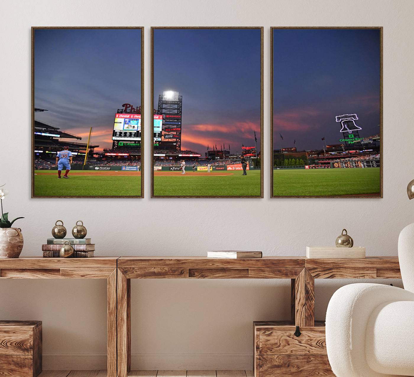 22594-MGV-FC-60X30-3P_Walnut-Philadelphia Phillies Baseball Print - Philadelphia Citizens Bank Park Stadium Wall Art, Phillies Baseball Team Print Canvas Wall Art