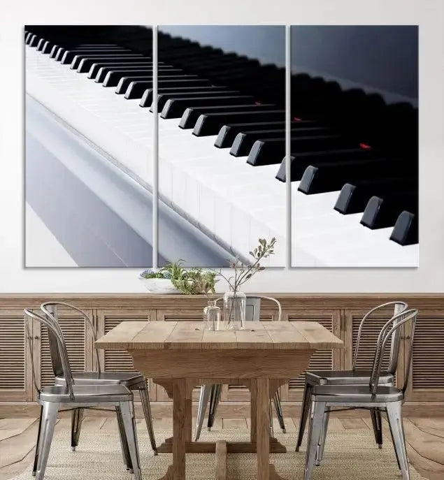 The "Piano Artwork Canvas Wall Art Print," crafted on museum-quality canvas with a UV-protective coating, is displayed in the modern living room.