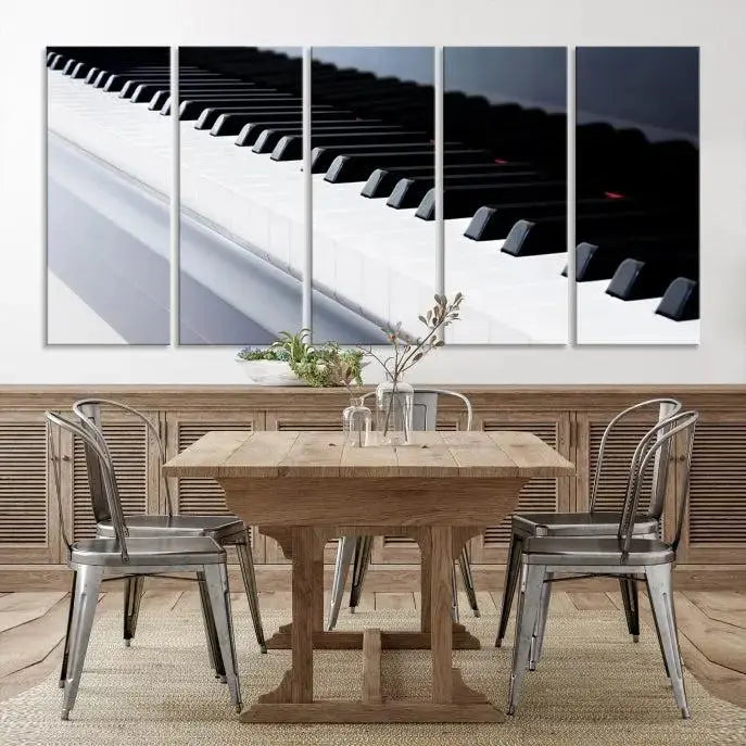 The "Piano Artwork Canvas Wall Art Print," crafted on museum-quality canvas with a UV-protective coating, is displayed in the modern living room.