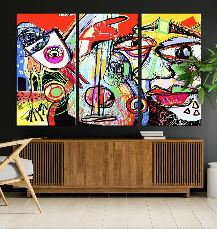 Picasso Style Art Abstract Canvas Wall Art Print , Colorful Abstract Artwork