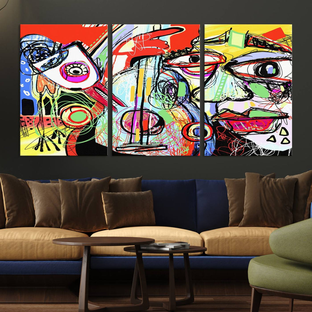 Picasso Style Art Abstract Canvas Wall Art Print , Colorful Abstract Artwork
