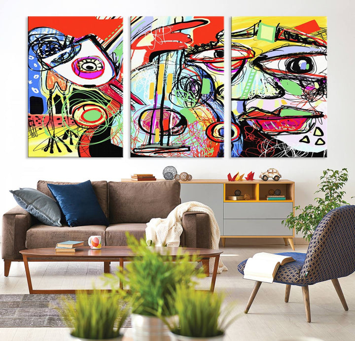 Picasso Style Art Abstract Canvas Wall Art Print , Colorful Abstract Artwork