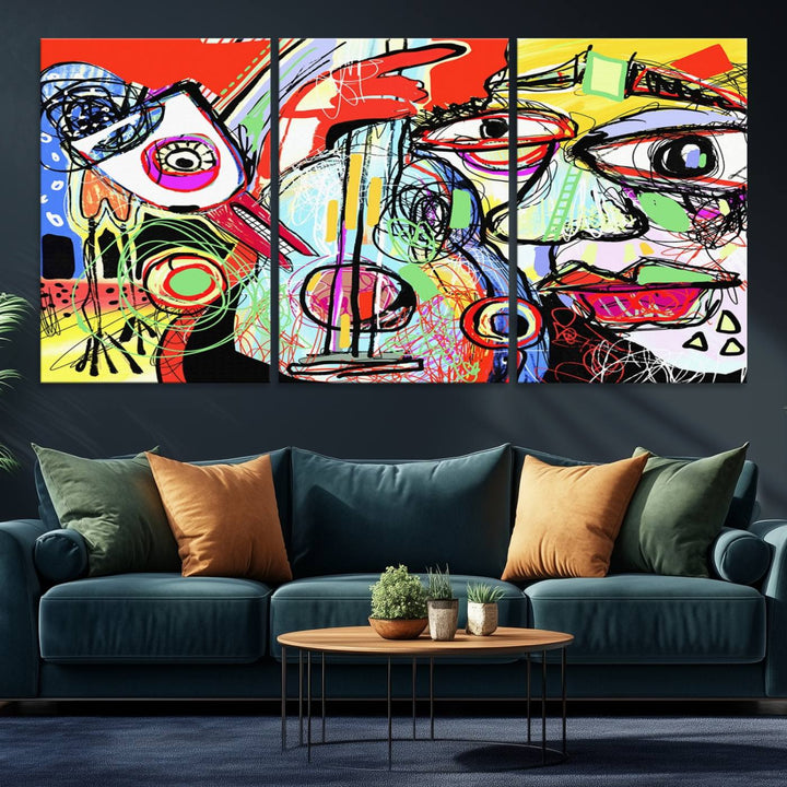 Picasso Style Art Abstract Canvas Wall Art Print , Colorful Abstract Artwork