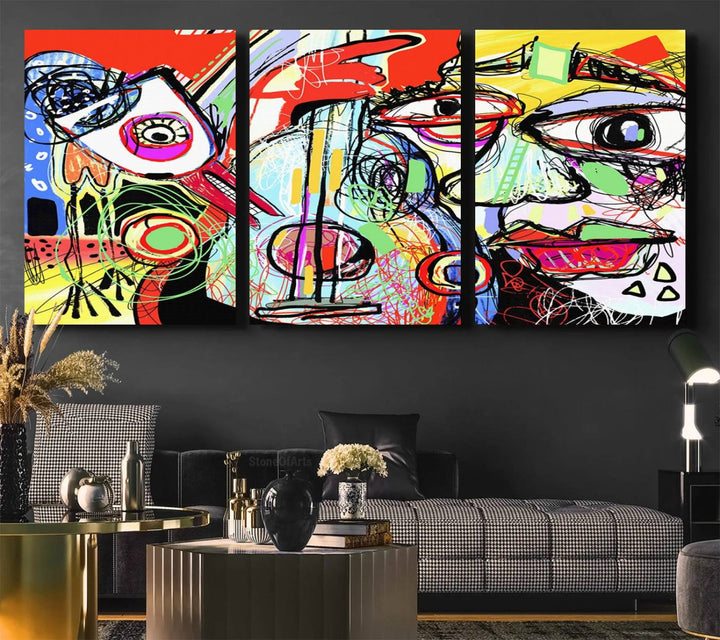 Picasso Style Art Abstract Canvas Wall Art Print , Colorful Abstract Artwork