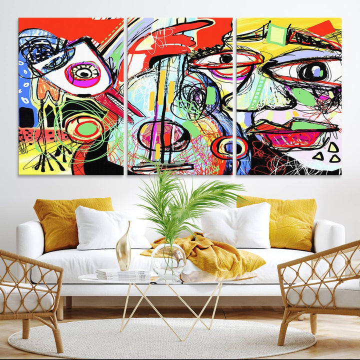 Picasso Style Art Abstract Canvas Wall Art Print , Colorful Abstract Artwork
