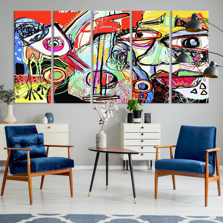 Picasso Style Art Abstract Canvas Wall Art Print , Colorful Abstract Artwork