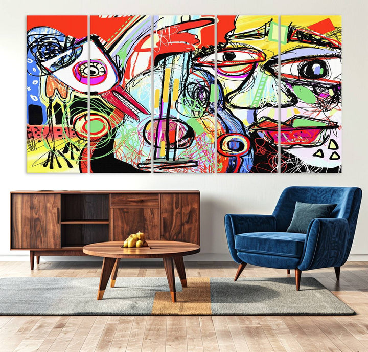 Picasso Style Art Abstract Canvas Wall Art Print , Colorful Abstract Artwork