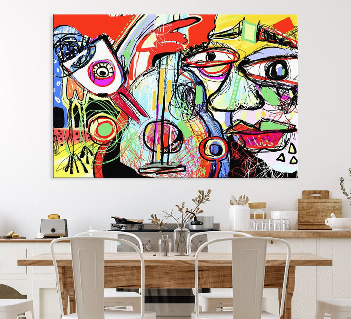 Picasso Style Art Abstract Canvas Wall Art Print , Colorful Abstract Artwork