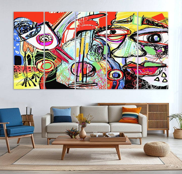 Picasso Style Art Abstract Canvas Wall Art Print , Colorful Abstract Artwork