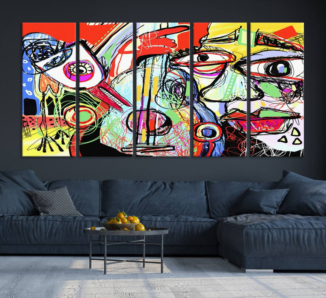 Picasso Style Art Abstract Canvas Wall Art Print , Colorful Abstract Artwork