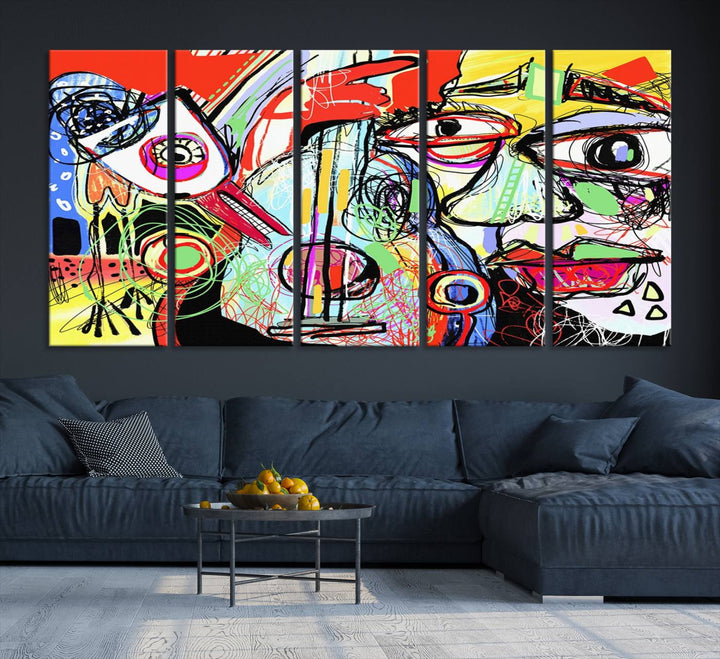 Picasso Style Art Abstract Canvas Wall Art Print , Colorful Abstract Artwork