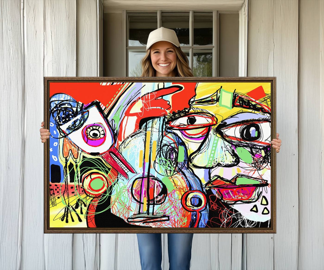 37796-MGV-CV-36X24-Picasso Style Art Abstract Canvas Wall Art Print , Colorful Abstract Artwork
