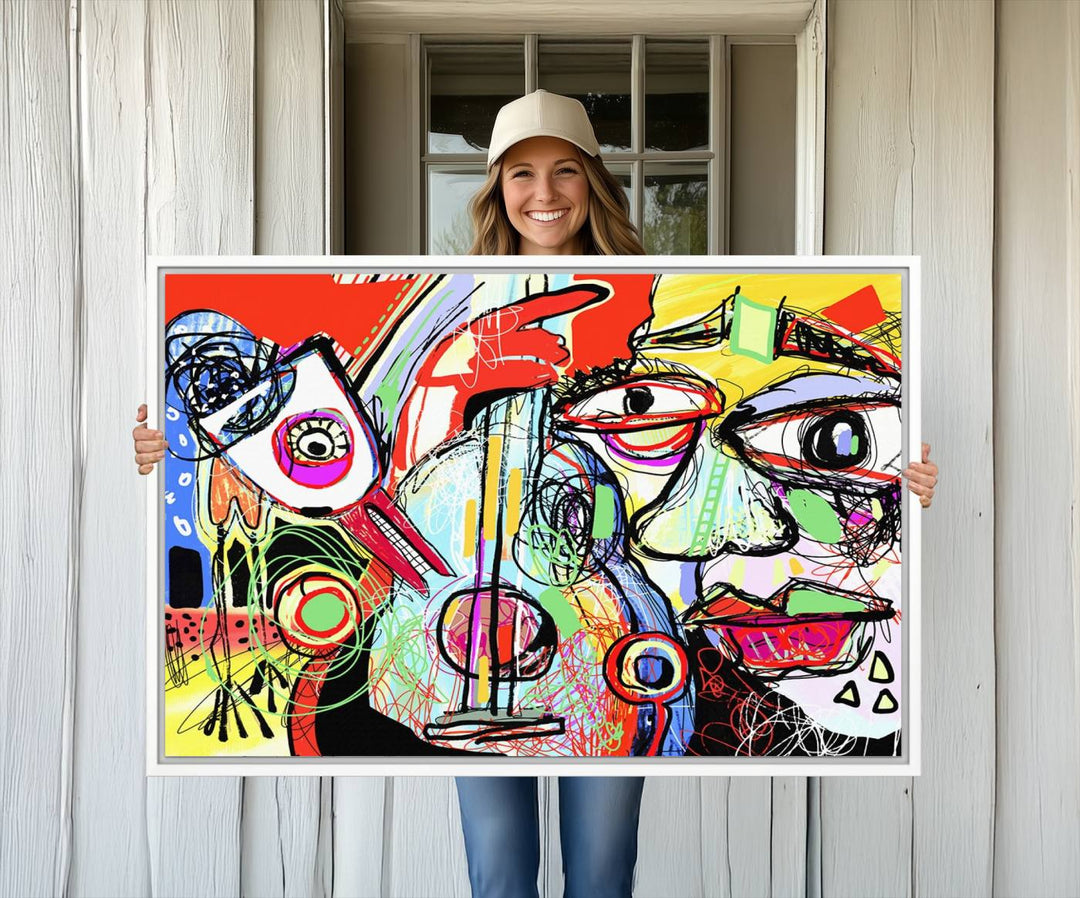 37796-MGV-CV-36X24-Picasso Style Art Abstract Canvas Wall Art Print , Colorful Abstract Artwork