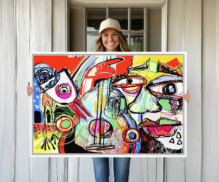 37796-MGV-CV-36X24-Picasso Style Art Abstract Canvas Wall Art Print , Colorful Abstract Artwork