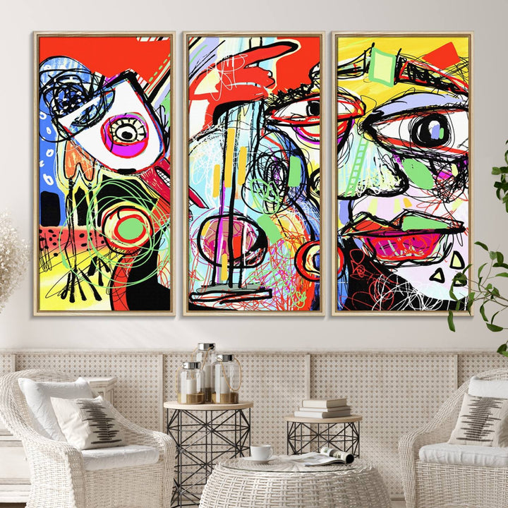 37796-MGV-CV-36X24-Picasso Style Art Abstract Canvas Wall Art Print , Colorful Abstract Artwork