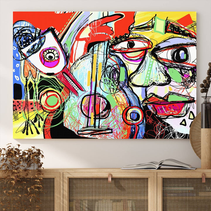 Picasso Style Art Abstract Canvas Wall Art Print , Colorful Abstract Artwork